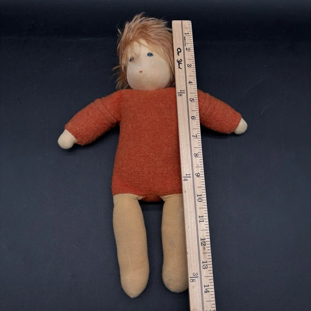 Nanchen Natur Vintage Boy Doll Orange Wool Germany Waldorf Style 12